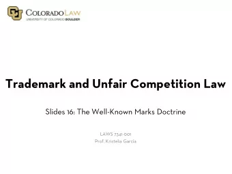 Trademark and Unfair Competition Law  Slides 16: The Well-Known Marks Doctrine  LAWS 7341-001