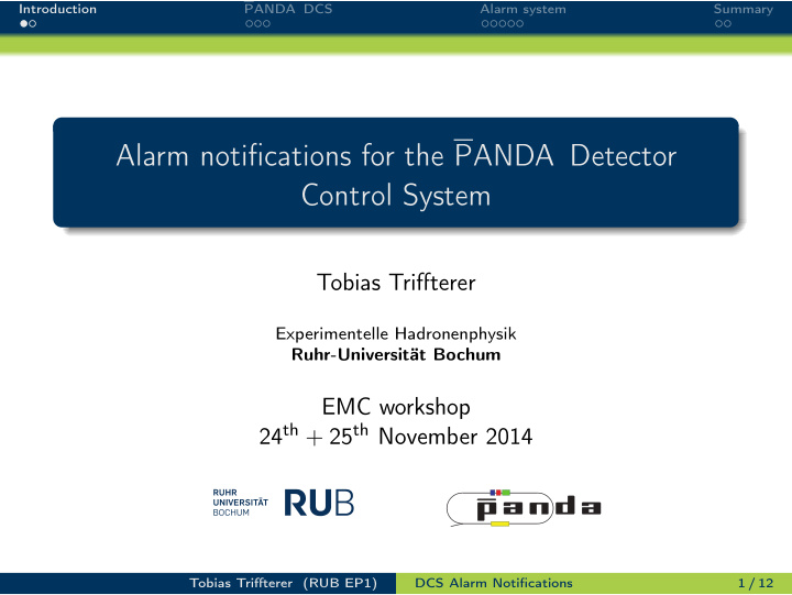 alarm notifications for the panda detector control system