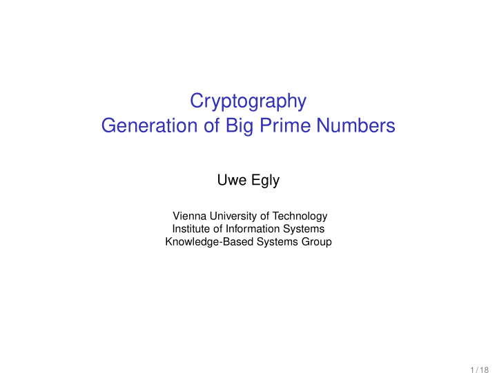 cryptography generation of big prime numbers