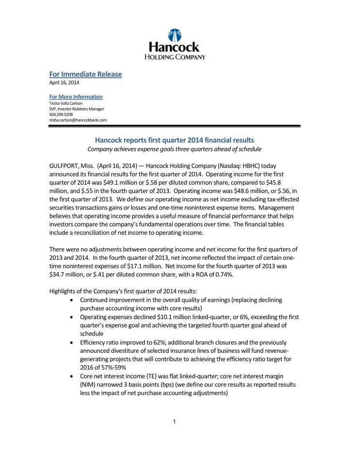 for immediate release april 16 2014 for more information