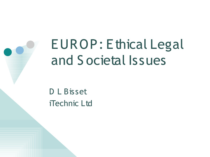 europ ethical legal and s ocietal issues