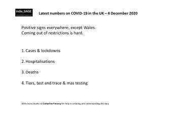 Positive signs everywhere, except Wales.  Coming out of restrictions is hard.  1. Cases &amp;