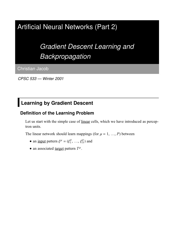 artificial neural networks part 2 gradient descent