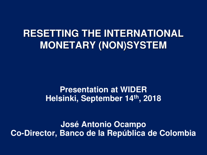 resetting the international monetary non system