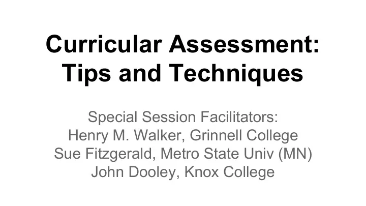 curricular assessment tips and techniques
