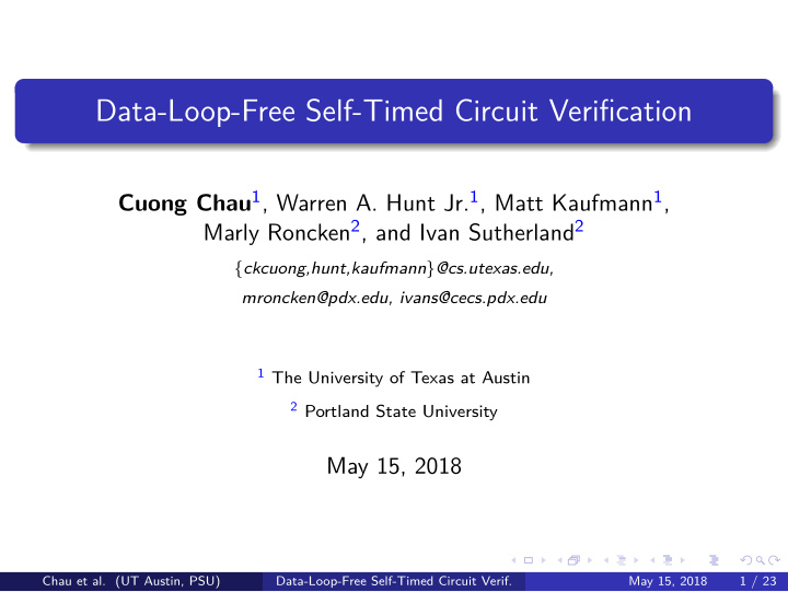 data loop free self timed circuit verification