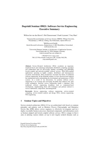 Dagstuhl Seminar 09021: Software Service Engineering  Executive Summary Willem-Jan van den Heuvel 1