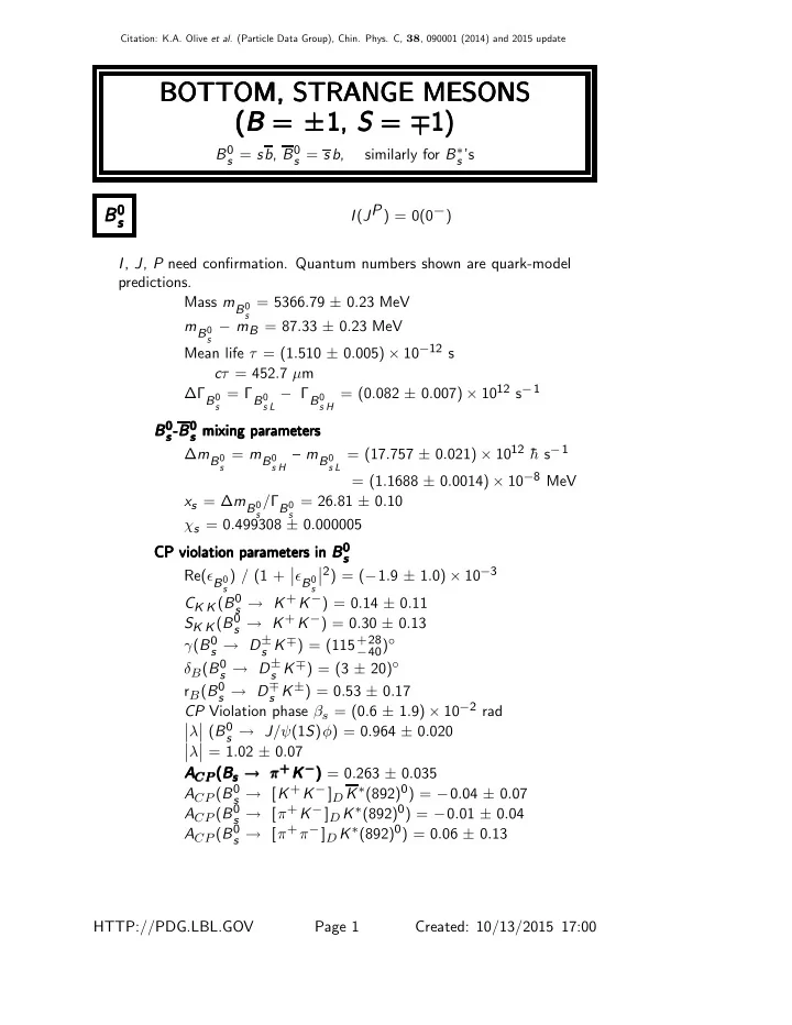 bottom strange mesons bottom strange mesons bottom