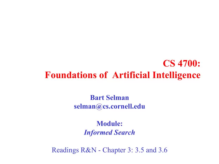 cs 4700 foundations of artificial intelligence