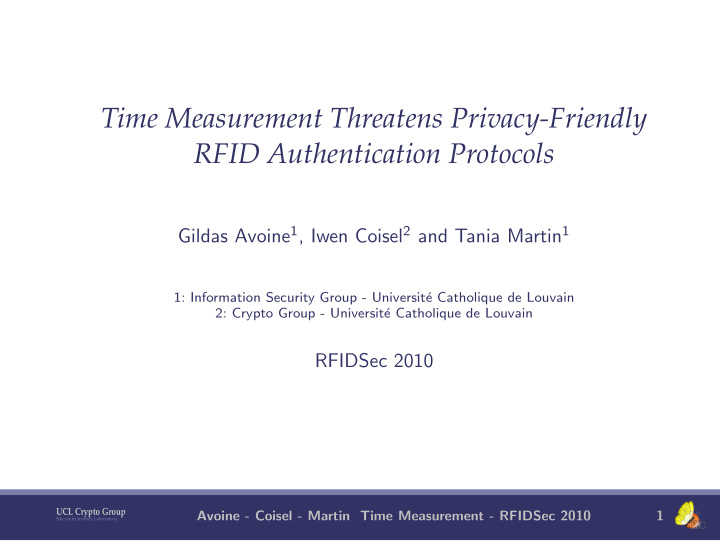 time measurement threatens privacy friendly rfid