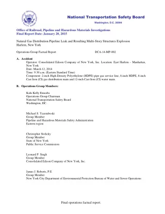 National Transportation Safety Board  Washington, D.C. 20594  Office of Railroad, Pipeline and