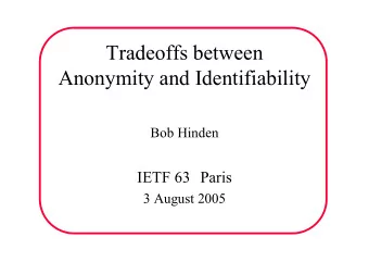 Tradeoffs between  Anonymity and Identifiability  Bob Hinden  IETF 63 Paris  3 August 2005  The