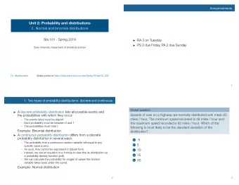 Unit 2: Probability and distributions  3. Normal and binomial distributions  Sta 101 - Spring 2019