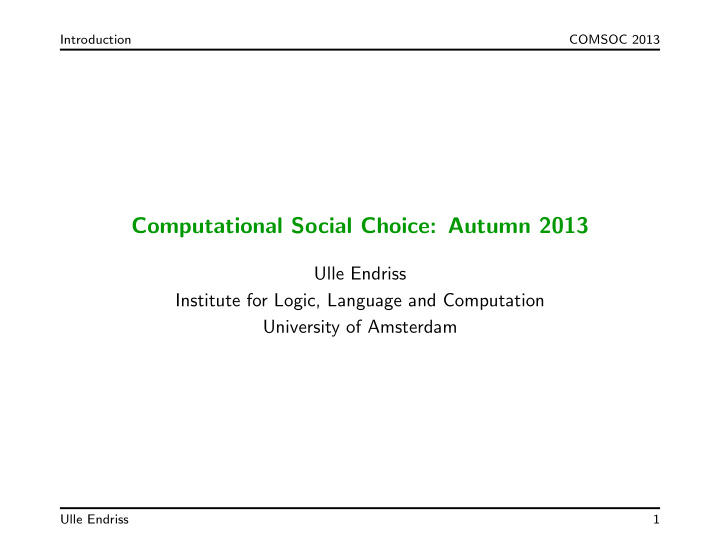 computational social choice autumn 2013