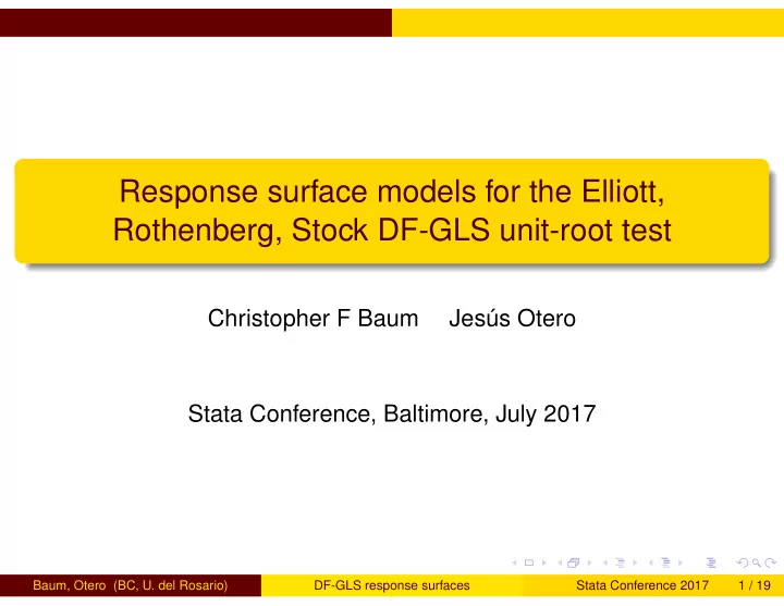 response surface models for the elliott rothenberg stock