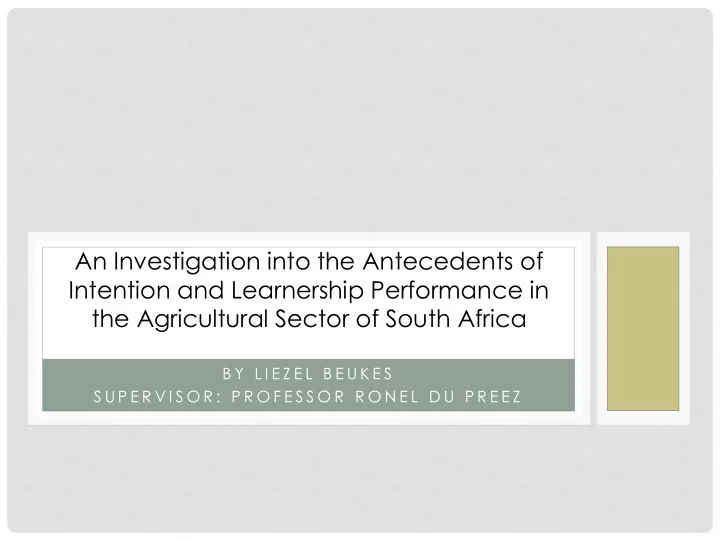intention and learnership performance in