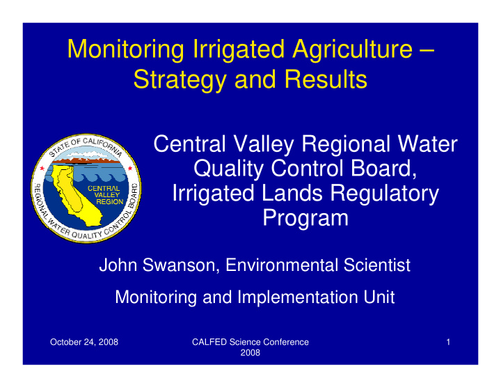 monitoring irrigated agriculture strategy and results