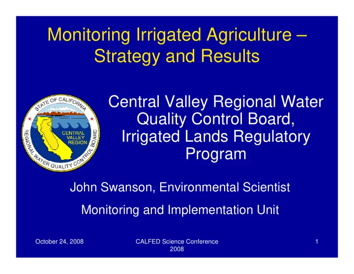 monitoring irrigated agriculture strategy and results