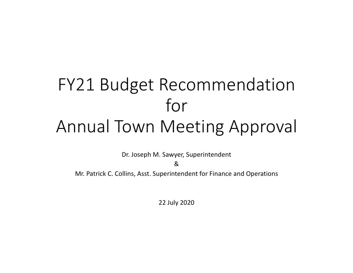 fy21 budget recommendation for annual town meeting