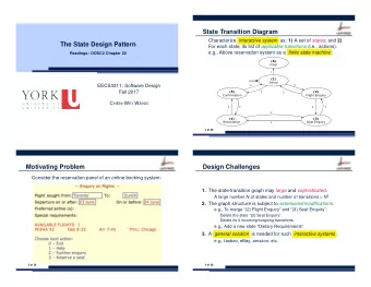 State Transition Diagram Characterize interactive system as: 1) A set of states ; and 2)  The State
