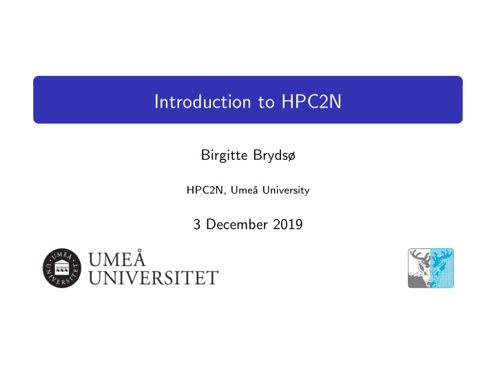 introduction to hpc2n