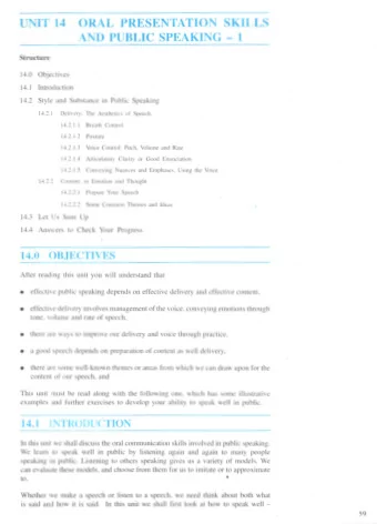AND PUBLIC SPEAKING -  1  Structure 14.0 Objectives 14.1 Introduction 14.2 Style and Substance in