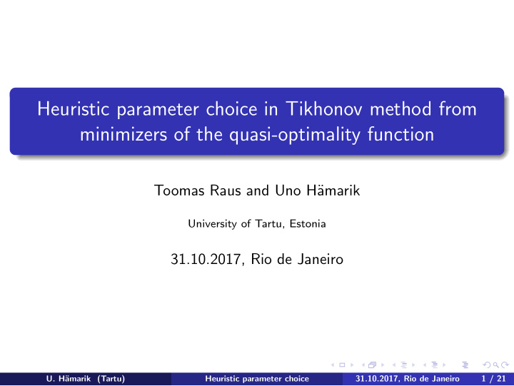 heuristic parameter choice in tikhonov method from