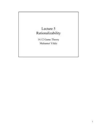 Rationalizability  14.12 Game Theory  Muhamet Yildiz  1  -  ~  ~  -  ~  ~-  o  v M = 0  V 2p-(I-p)
