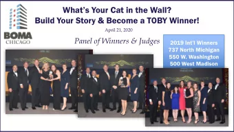 Build Your Story &amp; Become a TOBY Winner!  April 21, 2020  Panel of Winners &amp; Judges  2019