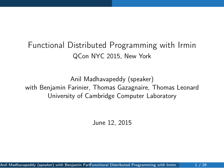 functional distributed programming with irmin