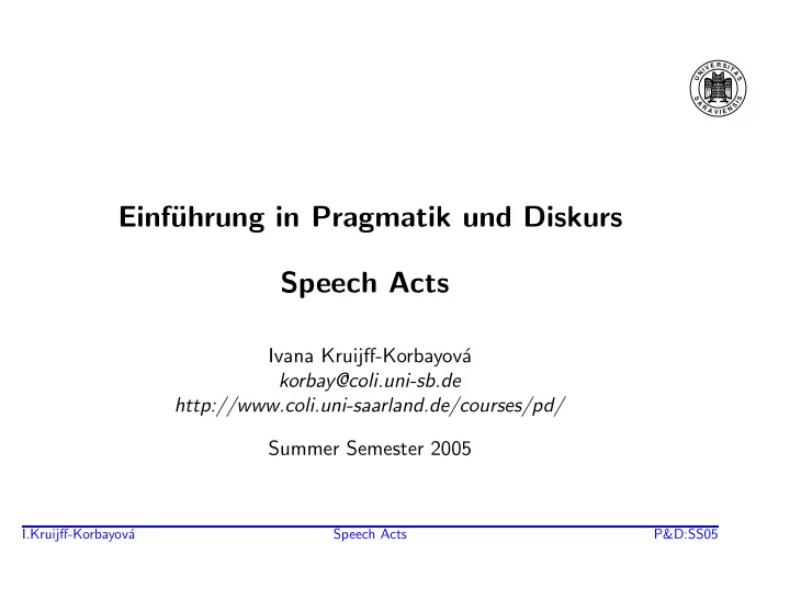 einf uhrung in pragmatik und diskurs speech acts