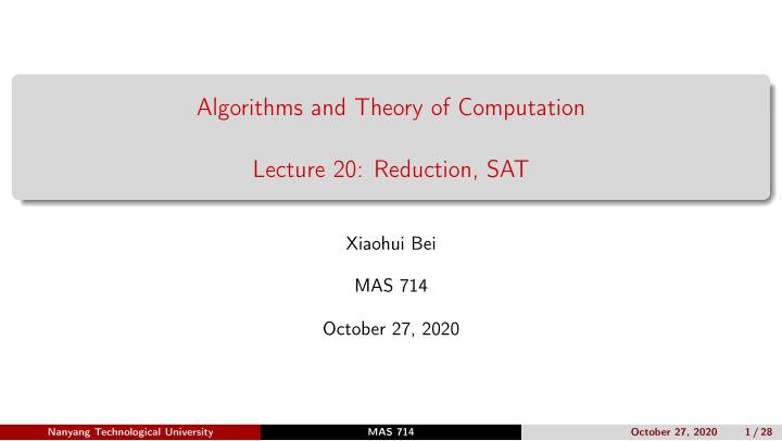algorithms and theory of computation lecture 20 reduction