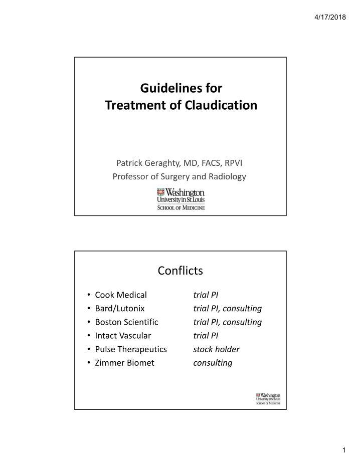 guidelines for treatment of claudication
