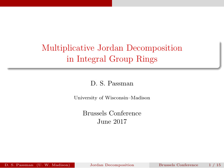 multiplicative jordan decomposition in integral group