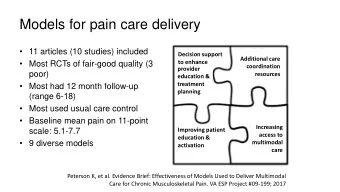 Models for pain care delivery  11 articles (10 studies) included  Decision support  Additional