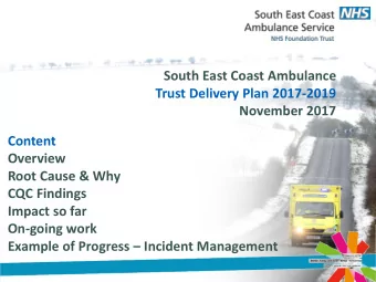 Root Cause &amp; Why  CQC Findings  Impact so far  On-going work Example of Progress  Incident