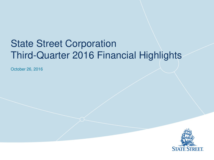 third quarter 2016 financial highlights
