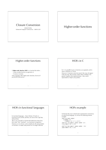 Closure Conversion  Higher-order functions  Michel Schinz Advanced Compiler Construction