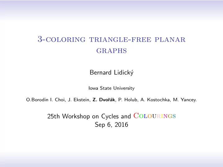 3 coloring triangle free planar graphs