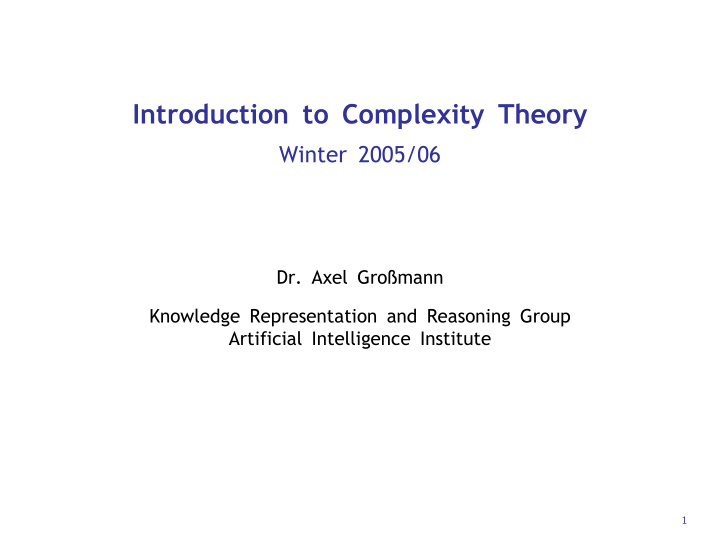 introduction to complexity theory