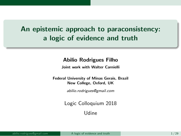 an epistemic approach to paraconsistency a logic of