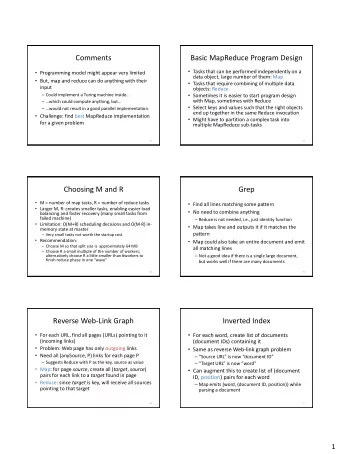 Comments  Basic MapReduce Program Design  Tasks that can be performed independently on a
