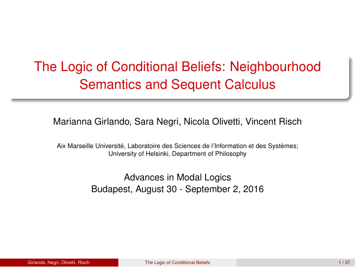 the logic of conditional beliefs neighbourhood semantics