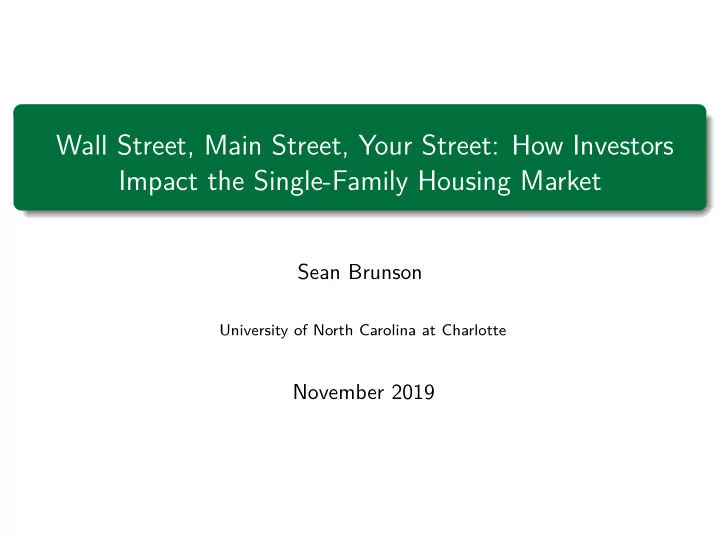 wall street main street your street how investors impact