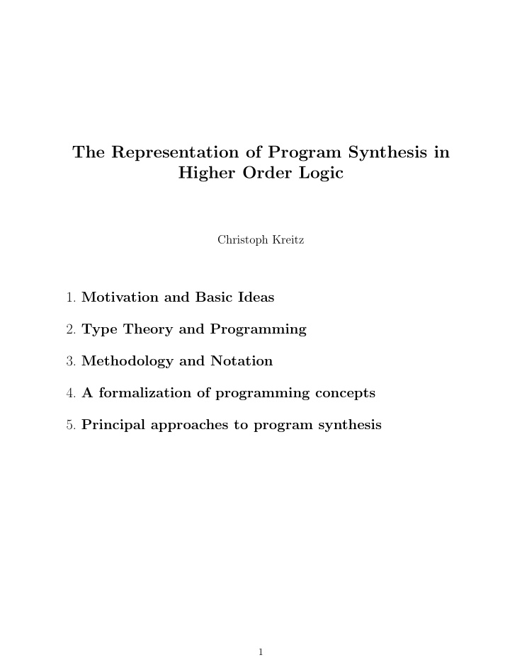 the representation of program synthesis in higher order