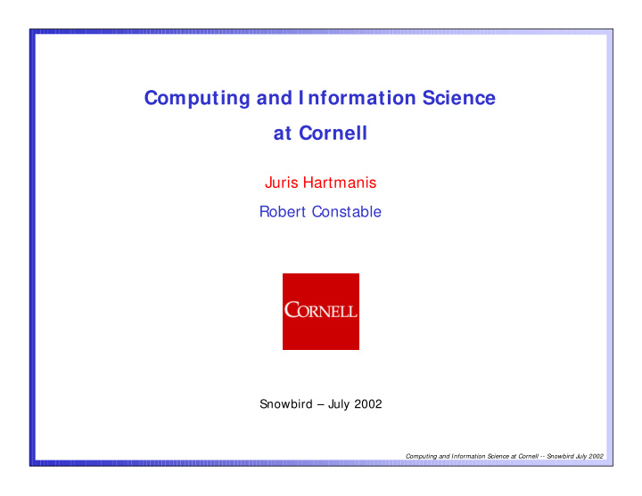 computing and i nformation science at cornell