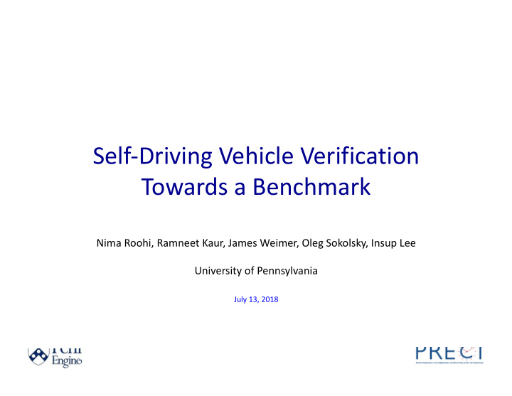 self driving vehicle verification towards a benchmark