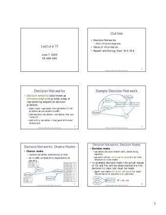 Out line   Decision Net works   Aka I nf luence diagr ams  Lect ure 11   Value of  inf