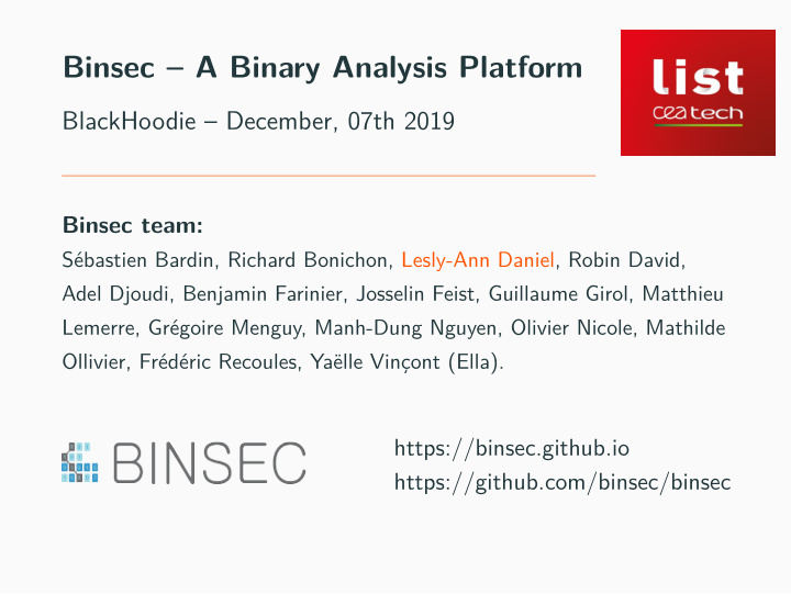 binsec a binary analysis platform