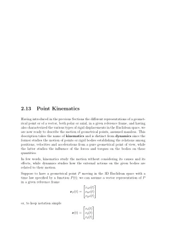 2.13  Point Kinematics  Having introduced in the previous Sections the different representations of